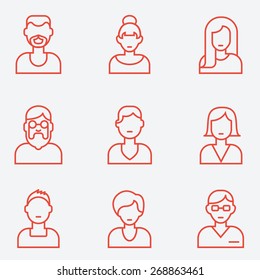 People icons, thin line style, flat design
