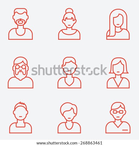 People icons, thin line style, flat design