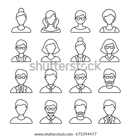 People icons: thin monochrome icon set, black and white kit