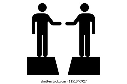 People Icons: Two Individuals / Experts / Professionals Reaching Out To Close The Gap Between Them.