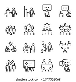 People Icons Vector Line Set, Meeting, Teamstruktur, Gruppe, Business, Person
