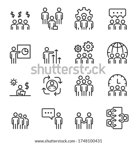 People Icons  Vector Line Set, Business, Teamwork, Group, Person, Meeting
