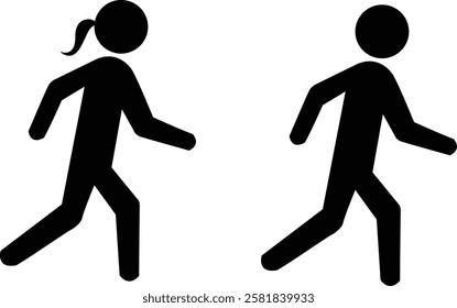 People icons vector set: man, woman, boy, girl, child. Collection of signs for toilet, bath, shower, rest room or changing room. Walking people for road signs. Mother with baby and handicapped icon.