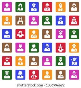People Icons. White Flat Collection In Square. Vector Illustration.