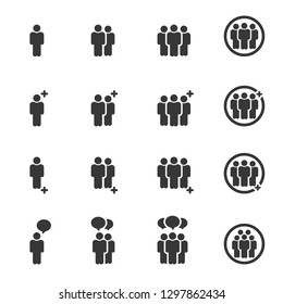 People Icons Work Group Team, Persons Crowd Symbol Perfect Design Simple Set For Using In Web site Infographics Report, Solid Vector Illustration 