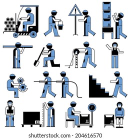 people icons, working people in construction work, cargo industry, workshop