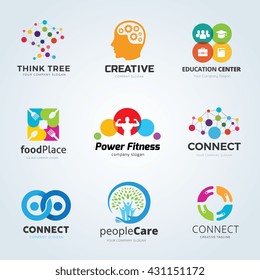 People idea Logo Collection, Education, Food, Family, Eco care, Digital sign symbol set.