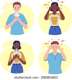 People with illness semi flat color vector character set. Posing figure. Full body people on white. Health isolated modern cartoon style illustration for graphic design and animation pack