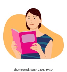 People illustration. Beautiful girl reading a book. Flat vector illustration