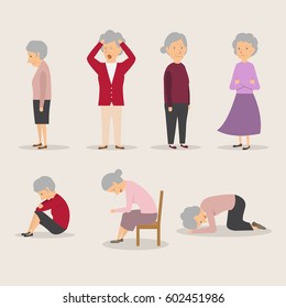 People illustration. Depressed old lady.