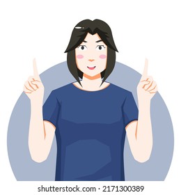 people illustration, girl look up gesture editable vector