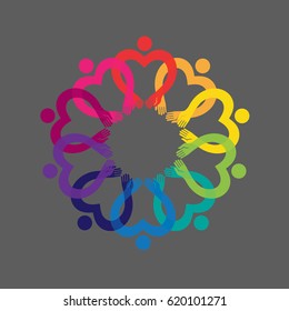People Illustration. Group of colored people in circle. Vector graphic design. Hug day poster. Vector illustration