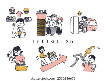 People illustration set related to price increases and inflation