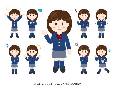 People illustrations set: girl student