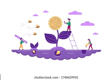 People implement ideas, invest in projects, and make a financial profit. The concept of a joint business operation. Stock vector illustration isolated on a white background.