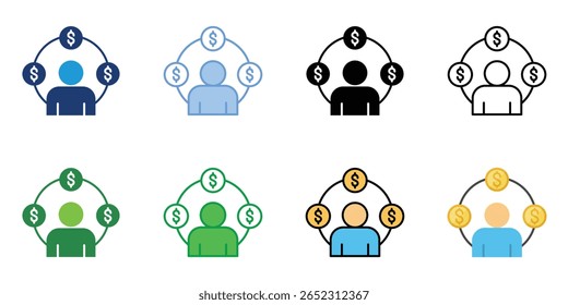 People Income Icons Set Vector Multiple Style Collection