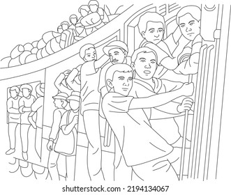 People of India Jostled in Train Digital Sketch