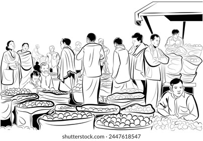 People in Indian Market, Asian vegetable market with different people