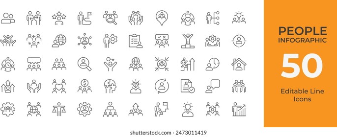 People Infographic Line Editable Icons illustration.