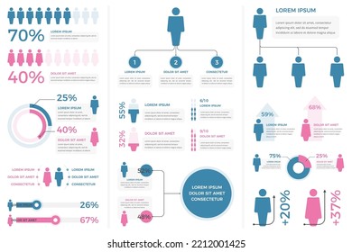 infografías de personas - diagramas, estadísticas, porcentajes - conjunto de plantillas con símbolos de hombre y mujer, ilustración de eps10 vectoriales