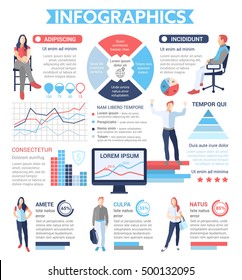 People infographics - info poster, brochure cover template layout with flat design icons, other information elements and filler text