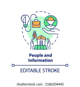 People And Information Concept Icon. Wider Farming Business Environment Abstract Idea Thin Line Illustration. Isolated Outline Drawing. Editable Stroke. Arial, Myriad Pro-Bold Fonts Used