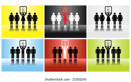 people inline concept - one of many: info/idea sign