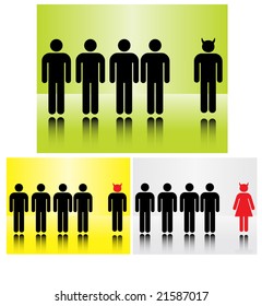 people inline concept - one of many: evil/devil management