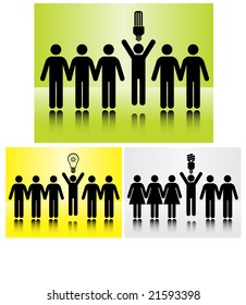people inline concept - one of many: idea/ecological bulb sign