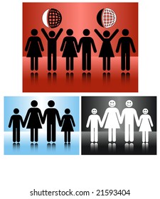 people inline concept - one of many: globe/family signs