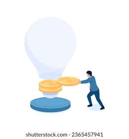 people insert coins into idea lamp stands, metaphor of idea innovation