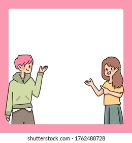 Menschen setzen Text süße Cartoon-Zeichenkommentar-Leerzeichen-Design ein