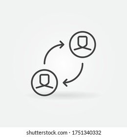 Gente dentro de Círculo con icono de línea Flechas. Símbolo de concepto de esquema del vector de asociación o elemento de diseño