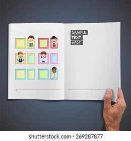 People inside frames and printed on book