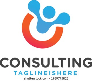 People inside half orange circle, consulting logo design.