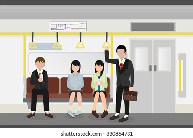 People Inside A Metro Subway Train Vector