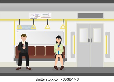 People Inside A Metro Subway Train Vector