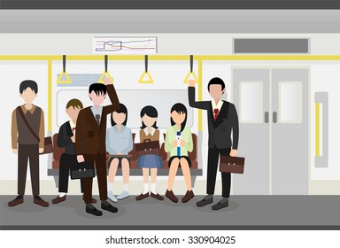 People Inside A Metro Subway Train Vector