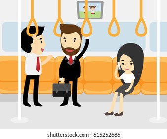 people inside a metro subway train vector. cartoon characters collection.