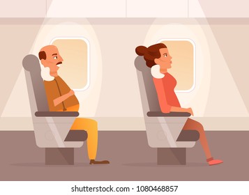 People inside the plane Vector. Cartoon. Isolated art