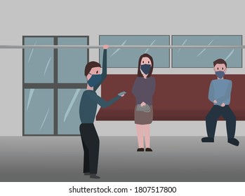 people inside subway station with masks sitting keeping their distance