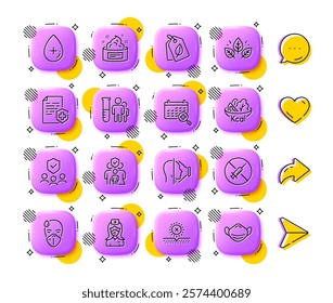 People insurance, Family insurance and Nurse line icons. App 3d buttons. Social media comment, share, like icons. Pack of Medical analyzes, Face id, Medical calendar icon. Vector