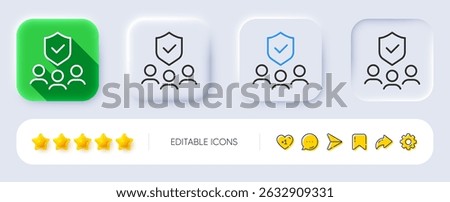 People insurance line icon. Neumorphic, Flat shadow, 3d buttons. Health coverage sign. Life protection policy symbol. Line people insurance icon. Social media icons. Vector