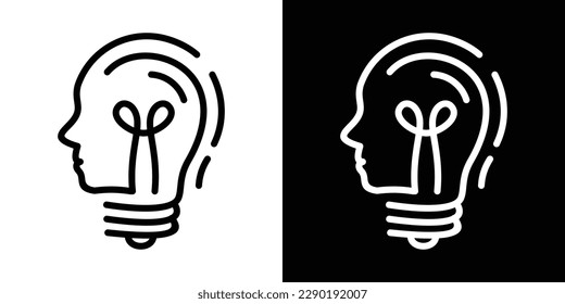 people intelligence logo and light bulb design line icon vector illustration