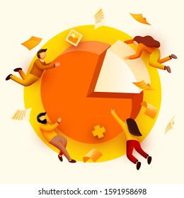 People interacting with charts and analysing statistics and data. Landing page template. Vector illustration