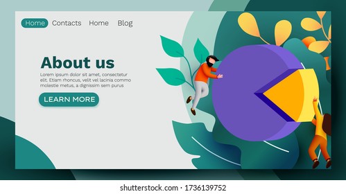 People interacting with charts and analysing statistics and data. Landing page template. Vector illustration