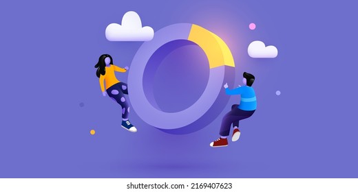 People interacting with charts and analysing statistics and data. Vector illustration