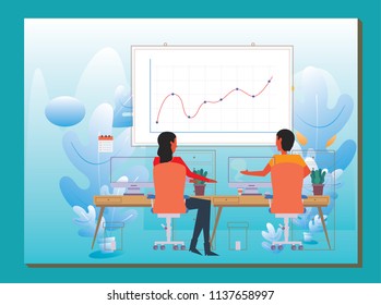 People interacting with charts and analyzing statistics. Data visualization concept. 3d isometric vector illustration.	
People interacting with charts and analyzing statistics. Data visualization conc