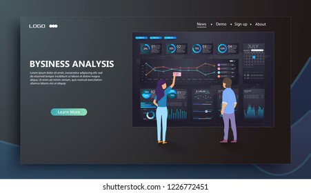 	
People interacting with charts and analyzing statistics. Data visualization concept.  vector illustration.