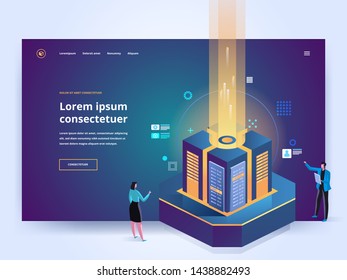 People interacting with charts and analyzing statistics. Data visualization concept. 3d isometric vector illustration.